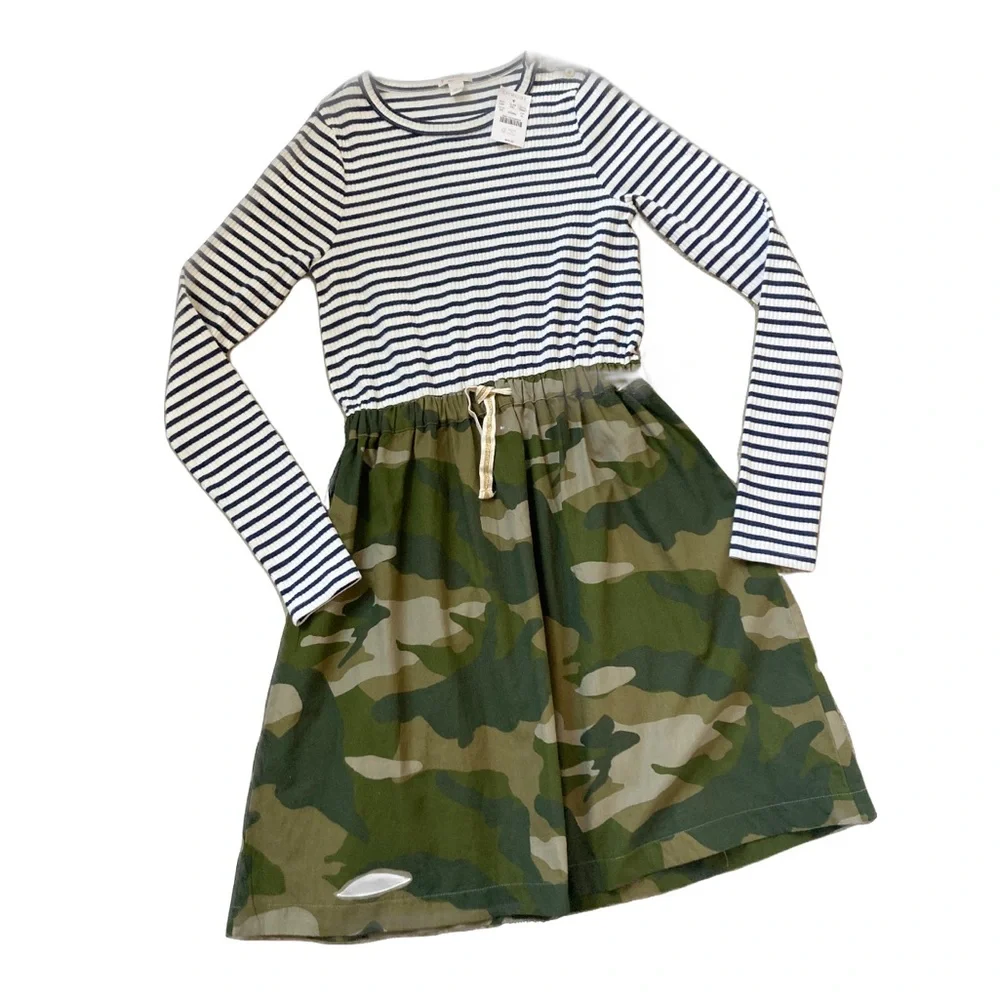 🎉Host Pick🎉 NWT Crewcuts Camo/Navy Striped Dress XL 12-14